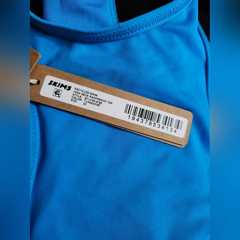 NWT SKIMS Recycled Swim High Neck Racerback Bikini Top Turquoise Blue 2X XXL